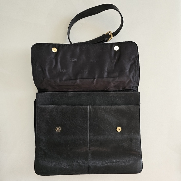 Valerie Stevens Black Leather Briefcase Messenger Bussines Shoulder Bag - Picture 2 of 7
